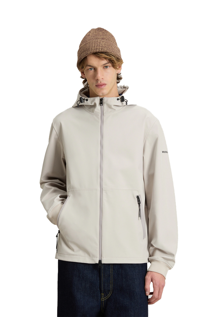 Woolrich Jas Soft Shell Full Zipp Hoodie Stuc