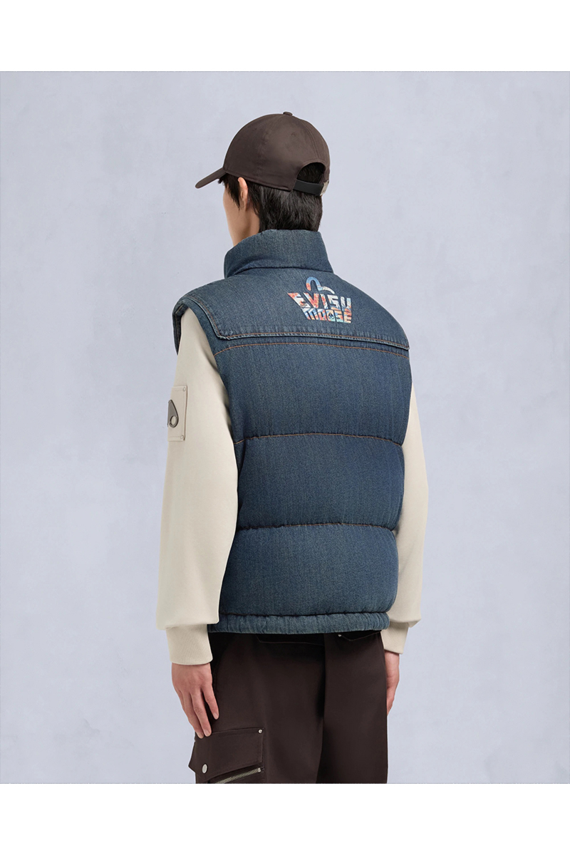 Moose Knuckles Bodywarmer Evisu X Moose Denim Down Vest Blauw