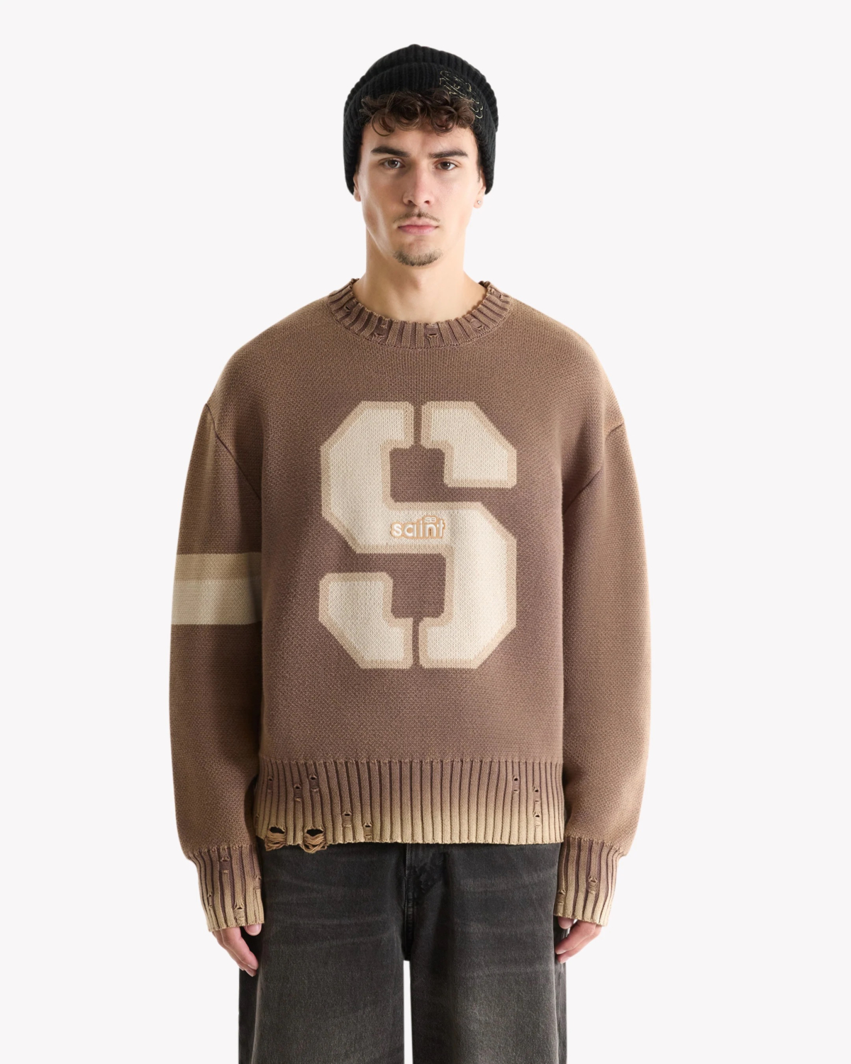 Saint Blanc Trui Mink Cut Neck Sweater Bruin