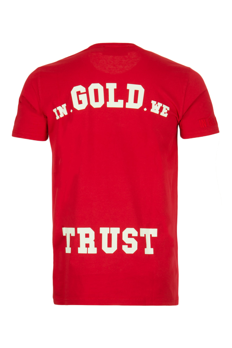 Veilig mineraal kever In Gold We Trust T-001 T-Shirt Rood