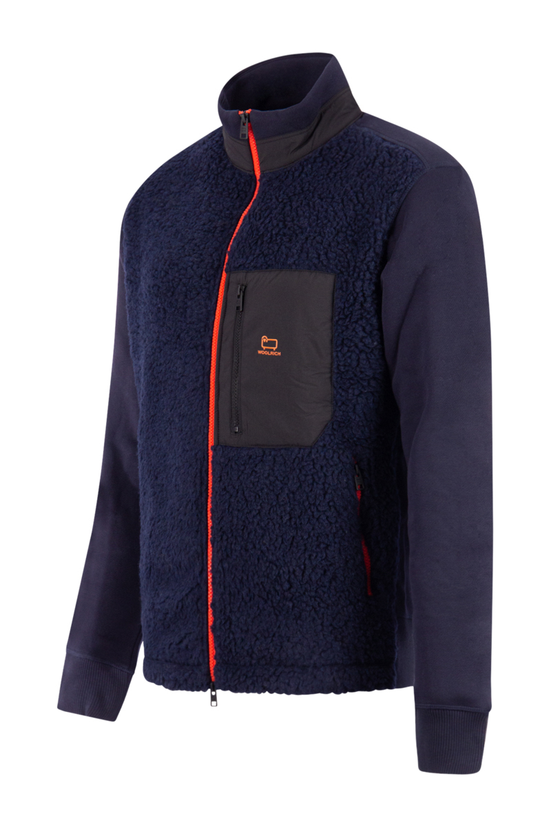 Woolrich Sweater Curly Fleeche Zip D-blauw