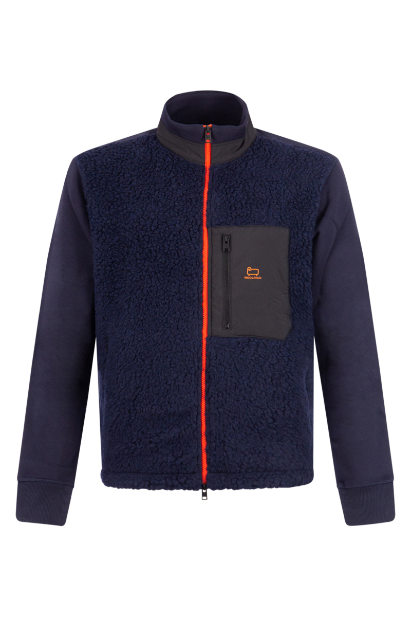 Woolrich Sweater Curly Fleeche Zip D-blauw