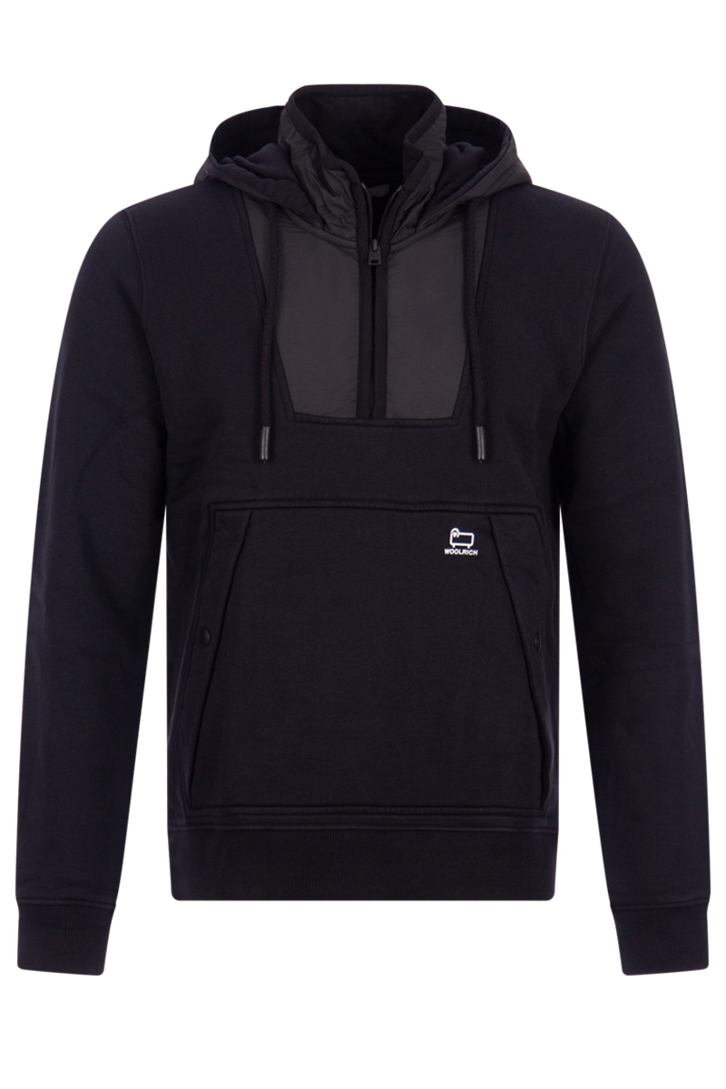 Woolrich Sweater Mixmedia Hoodie Zwart
