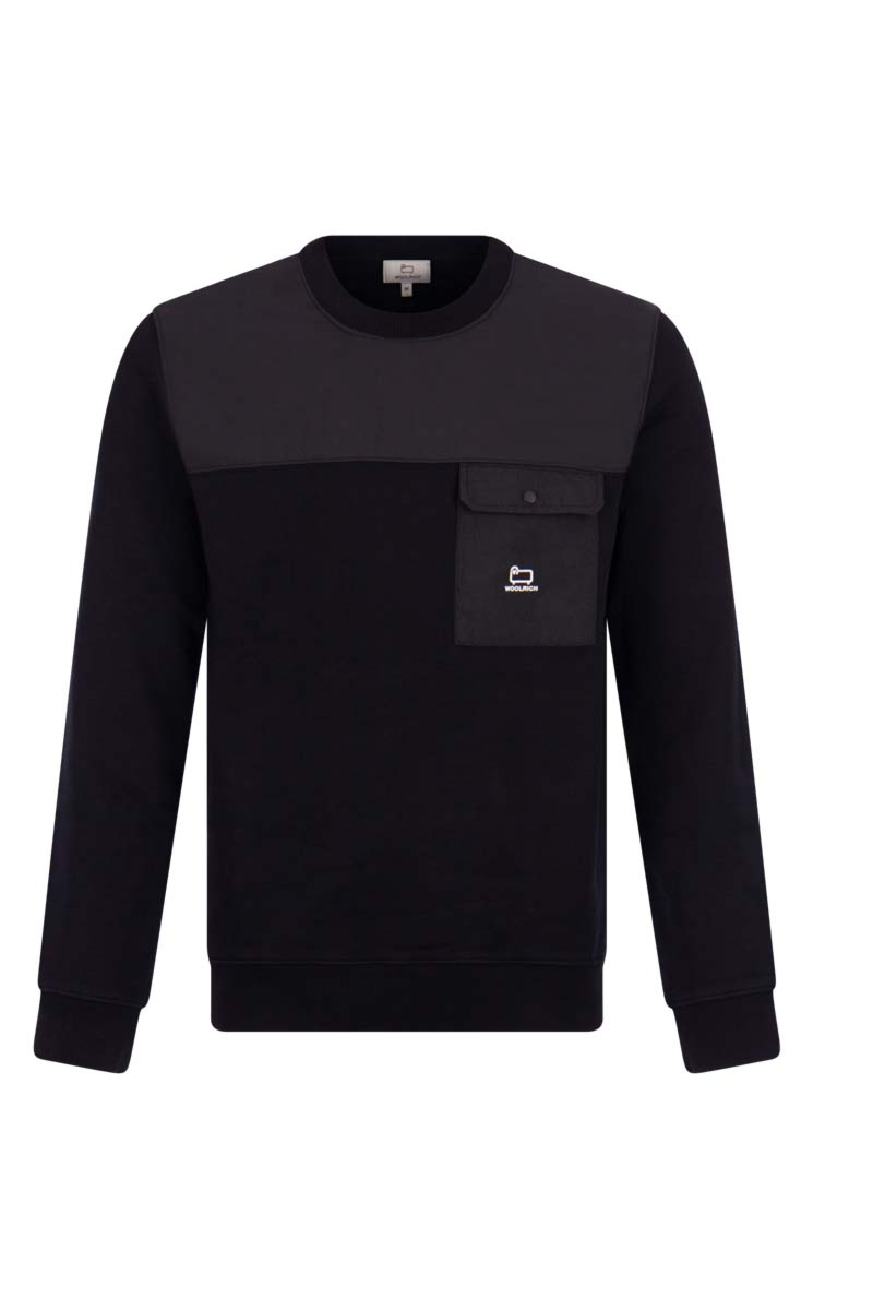 Woolrich Sweater Mix Media Crew Zwart