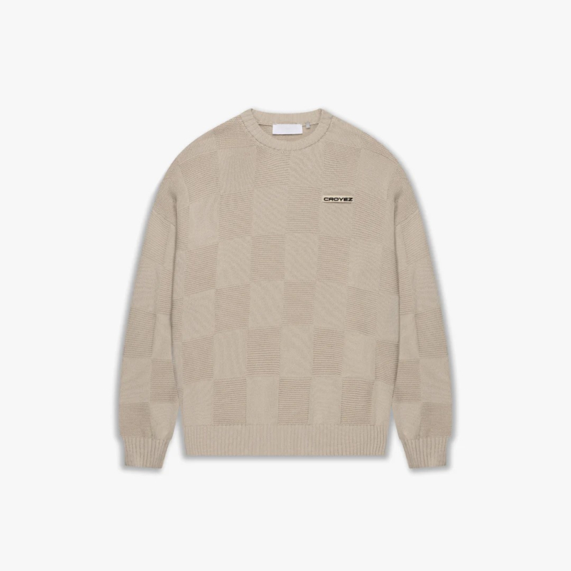 Croyez Trui Checkerboard Knit Sweater Grijs